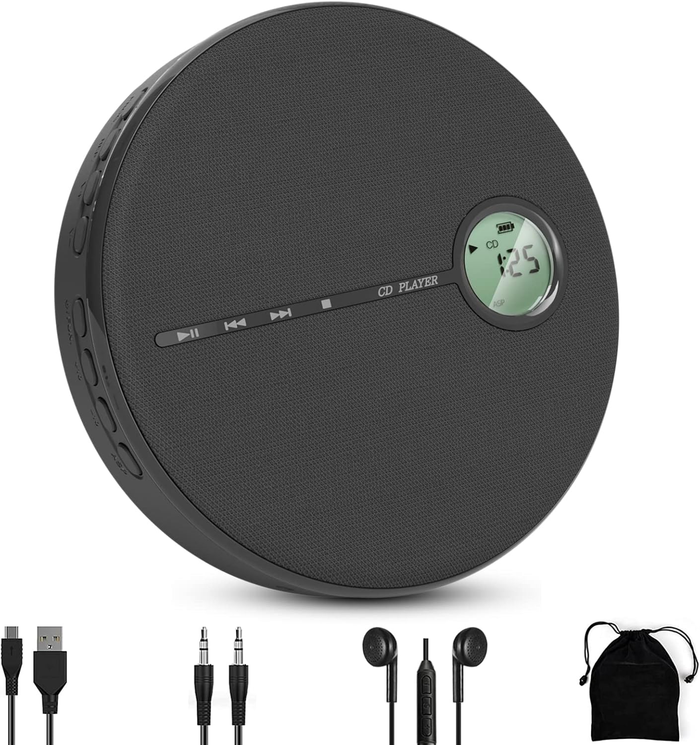 Rechargeable Portable CD Player with Bluetooth,ZUNKOM Compact Anti-Skip Walkman CD Player with Headphones &Dual Stereo Speakers for Home/Travel