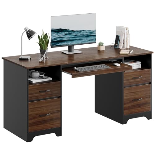 Bestier 59” Computer Desk with 4 Drawers, Office Desk with Storage, Industrial Executive Desk with File Drawer