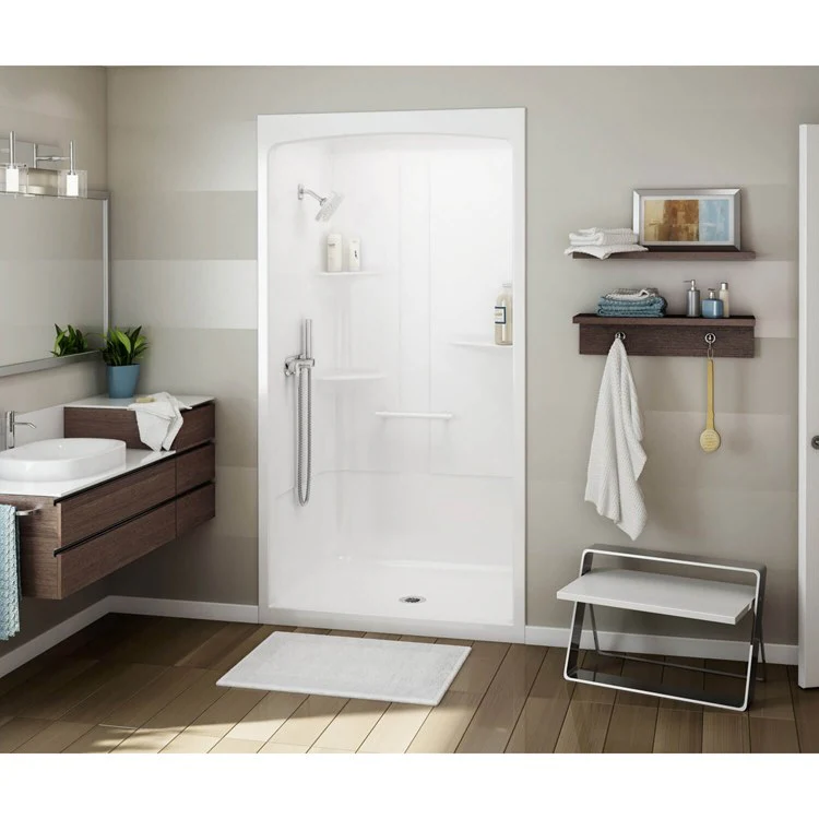 Shower Allia Rectangular White 48 x 34 Inch Acrylic Left Seat Center Drain