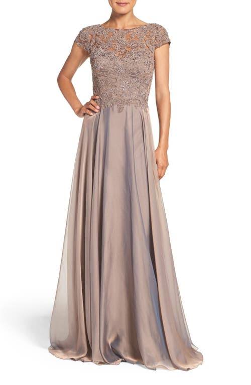 La Femme Lace u0026 Satin A-Line Gown Cocoa