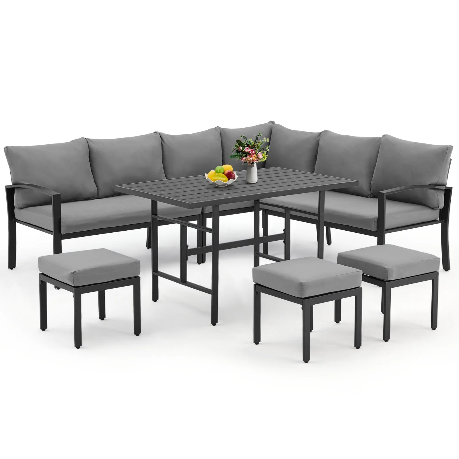 AECOJOY 7 Pieces Metal Patio Furniture Sets on sale Patio Conversation Set Outdoor Sectional Sofa Metal Dining Furniture, Gray
