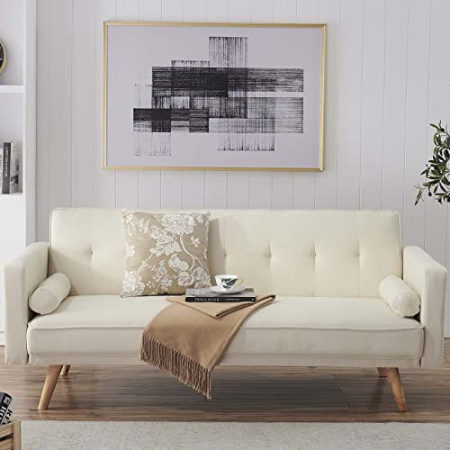 TMEOSK 71” Convertible Futon Sofa Bed, Folding Couch Loveseat Sofa with 2 Throw Pillows