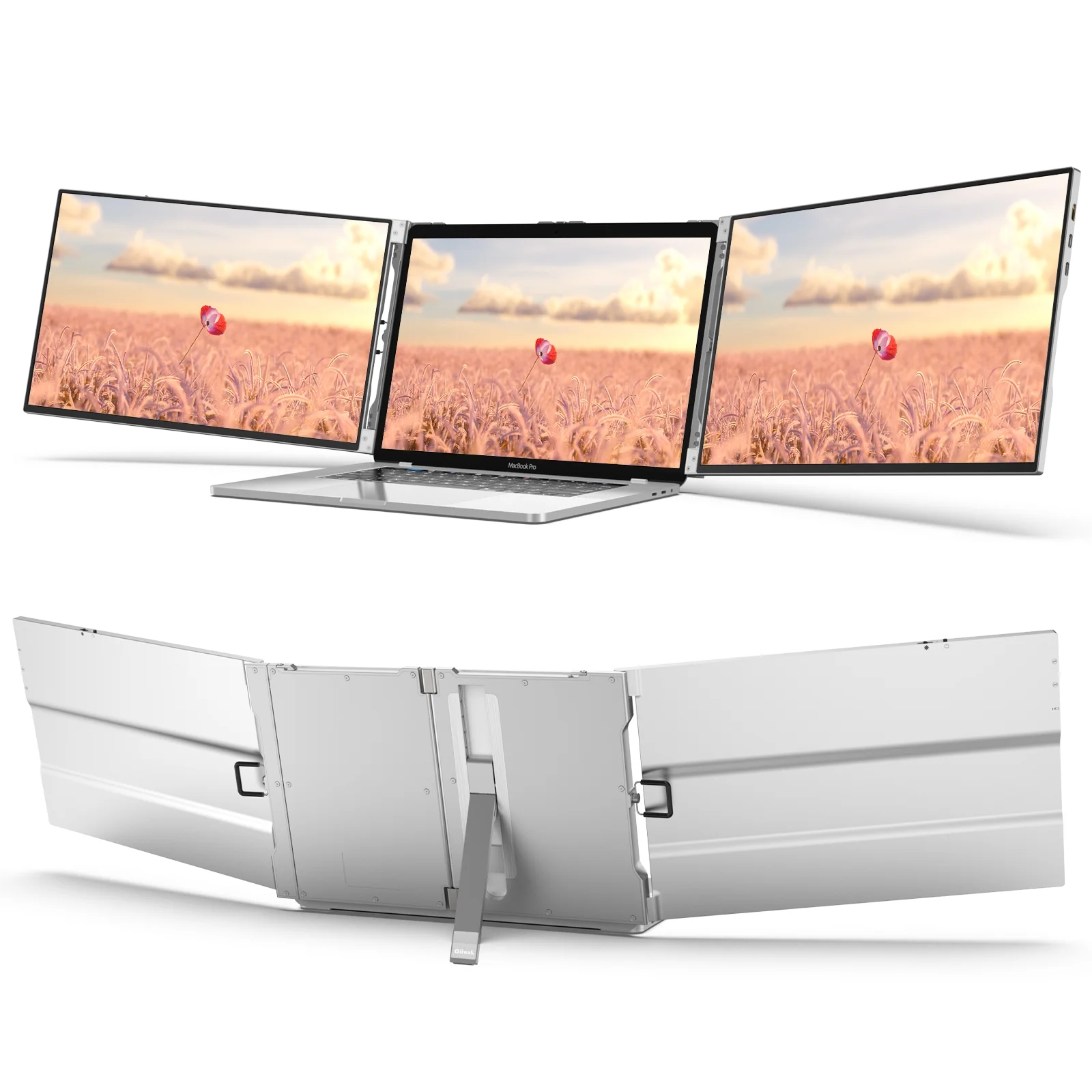 Oiiwak OK14, 14inch Triple Portable Monitor for 13-16" Laptop, Aluminum Alloy 1200P Tri-Screen Monitor Extender - Curated Treasures Market