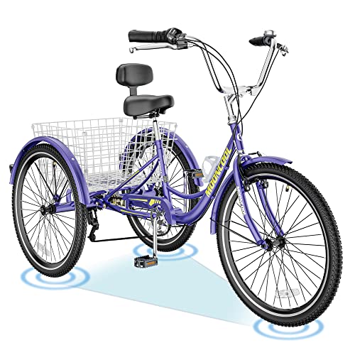 ABORON Adults Tricycles, 20/24/26IN Trike Bike with Parking Brake Handle, 7 Speed Rear Derailleur, Double-Wall Wheel Rims