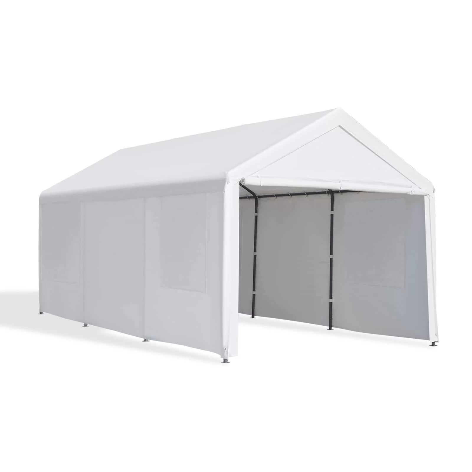 Gardesol Carport, 12'x20' Extra Large Heavy Duty Carport with Removable Sidewalls & Doors, Portable Garage Car Canopy for Car, Truck, SUV, Beige