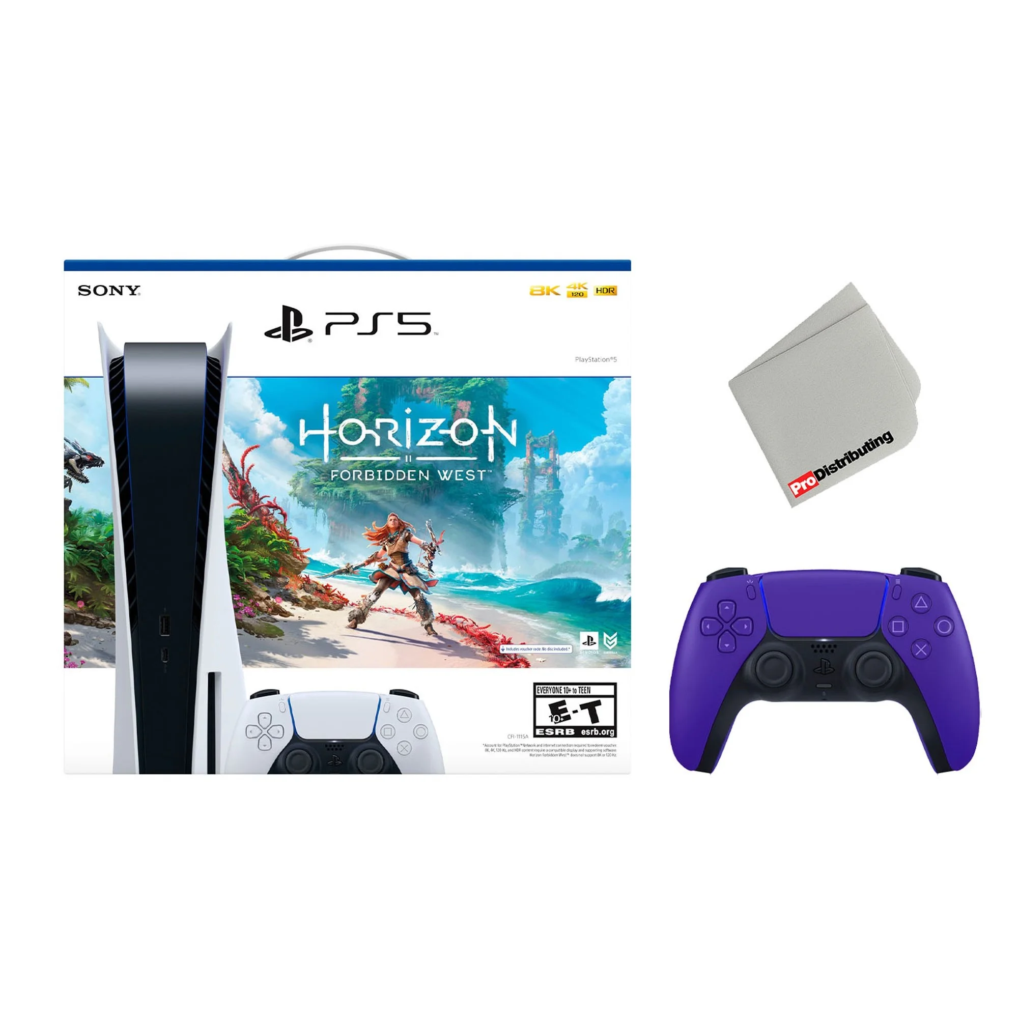 Sony Playstation 5 Disc Edition Horizon Forbidden West Bundle with Extra Purple Controller and Microfiber Cleaning Cloth - Radiant Selections