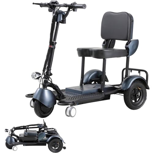 Powered Mobility Scooters Folding Blue 3-Wheel Mobility Scooter, 20 Miles Range, 11.5 Mph, 300W Electric for Adults & Elderly, with LED Headlights