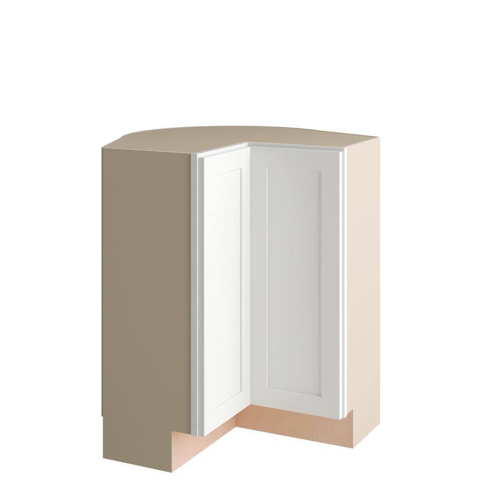 Hampton Bay Courtland Shaker Assembled 30 in. x 34.5 in. x 30 in. Lazy Susan Corner Base Right Kitchen Cabinet in Polar White