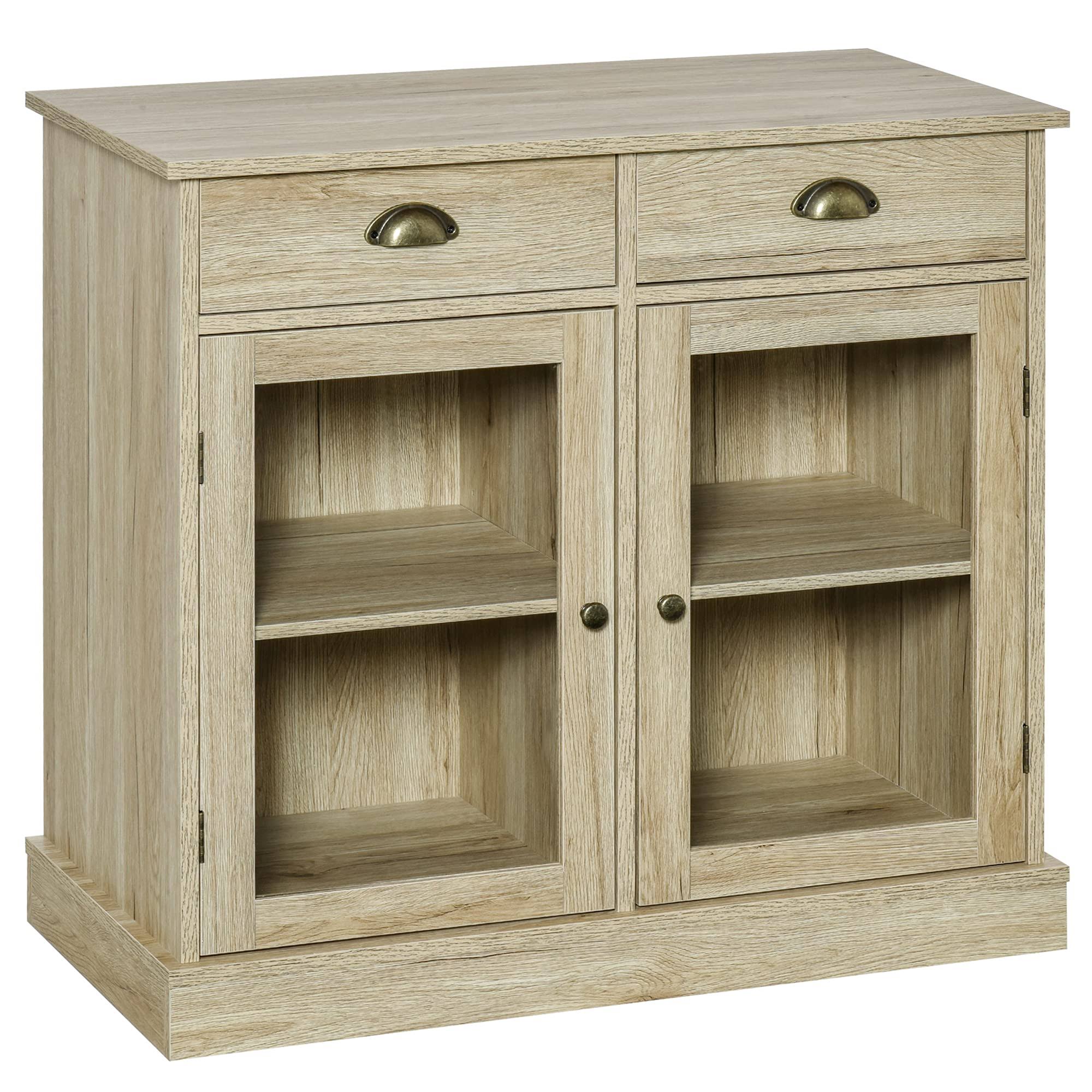 Homcom Rustic Farmhouse Style Sideboard Storage Cabinet with 2 Glass Doors Adjustable Shelves and 2 Drawers for Kitchen Dining R
