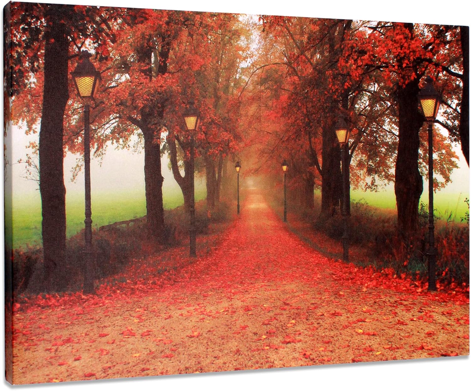 Suugly LED Wall Art Red Maple Forest Maple Leaves and Road Landscape Canvas Pictures Wall Decorations for Living Room Bedroom Kids Room Home Office