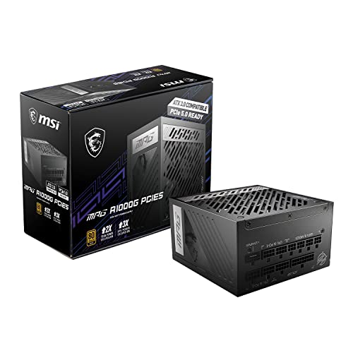 MSI MPG A1000G PCIE 5 & ATX 3.0 Gaming Power Supply - Full Modular - 80 Plus Gold Certified 1000W - 100% Japanese 105°C Capacitors - Compact Size