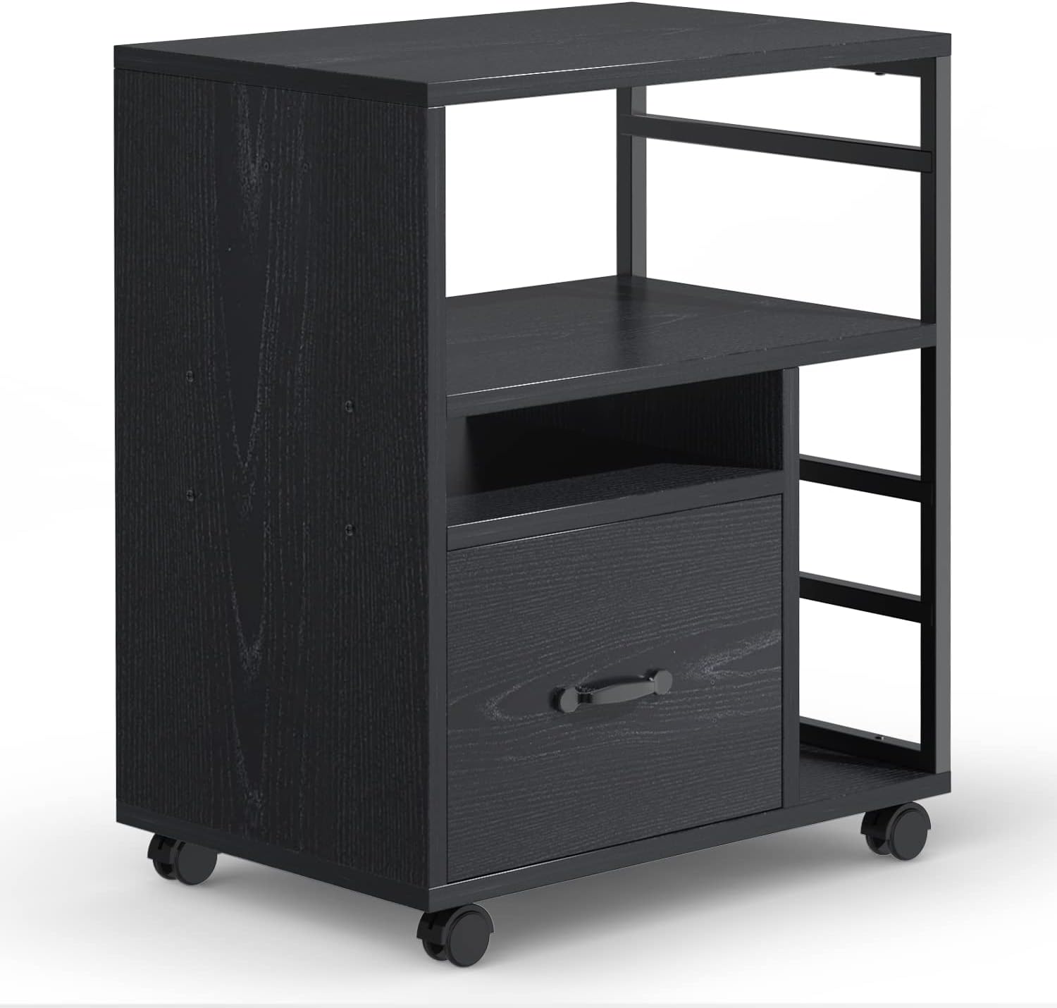 Mobile File Cabinet with Drawer, Printer Stand with Storage, Letter Size for Home Office(Black)