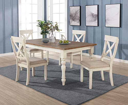 Roundhill Furniture Prato 5-Piece Dining Table Set with Cross Back Chairs, Blue and Brown