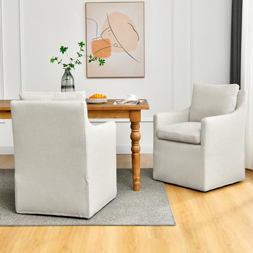 DUHOME Upholstered Dining Chair,Linen Accent Chair for Living Room,Single Sofa with 4 Casters