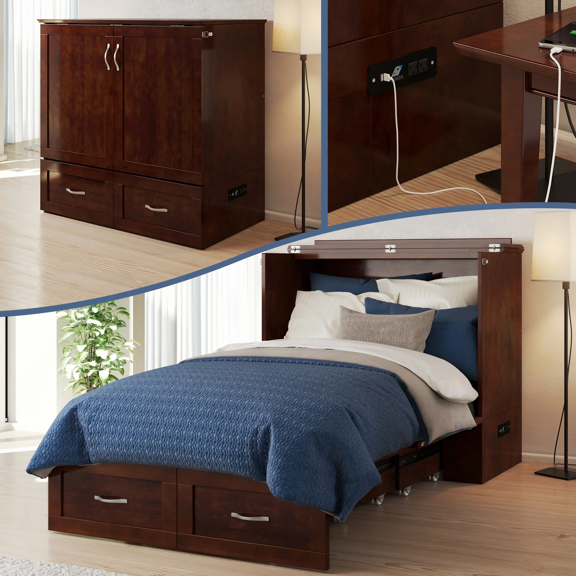 AFI Hamilton Wood Twin Extra Long Murphy Bed Chest in Walnut - Curated Treasures Market