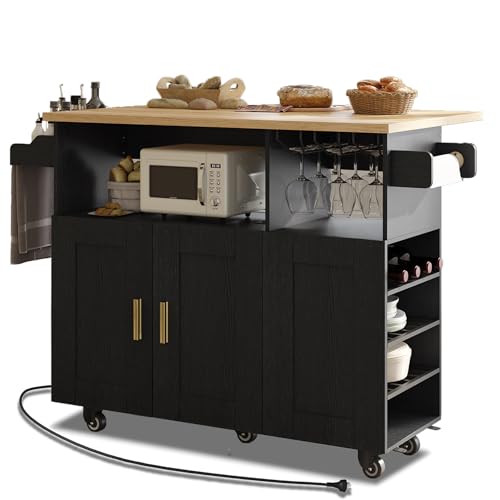 Rolling Mobile Kitchen Island Cart with Desktop Drop Leaf Countertop, Island Table Storage with 5 Wheels