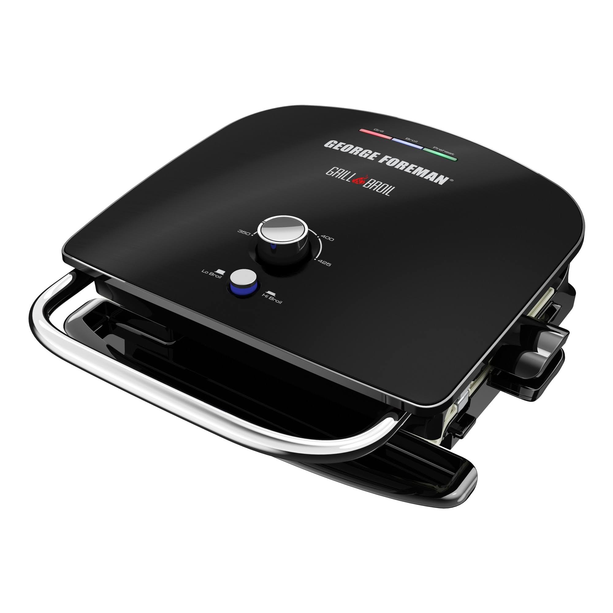 George Foreman - Grill &amp; Broil, 4-in-1 Electric Indoor Grill, Broiler, Panini Press, and Top Melter - Black - Megean