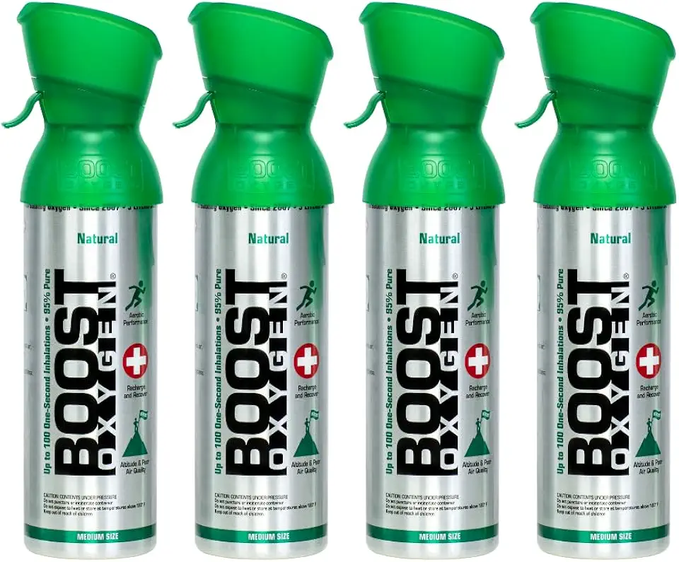 Boost Oxygen Medium Natural 5L Canister | Respiratory Support for Aerobic Recovery, Altitude, Performance & Health (4 Pack) - Kansas Nuitrition