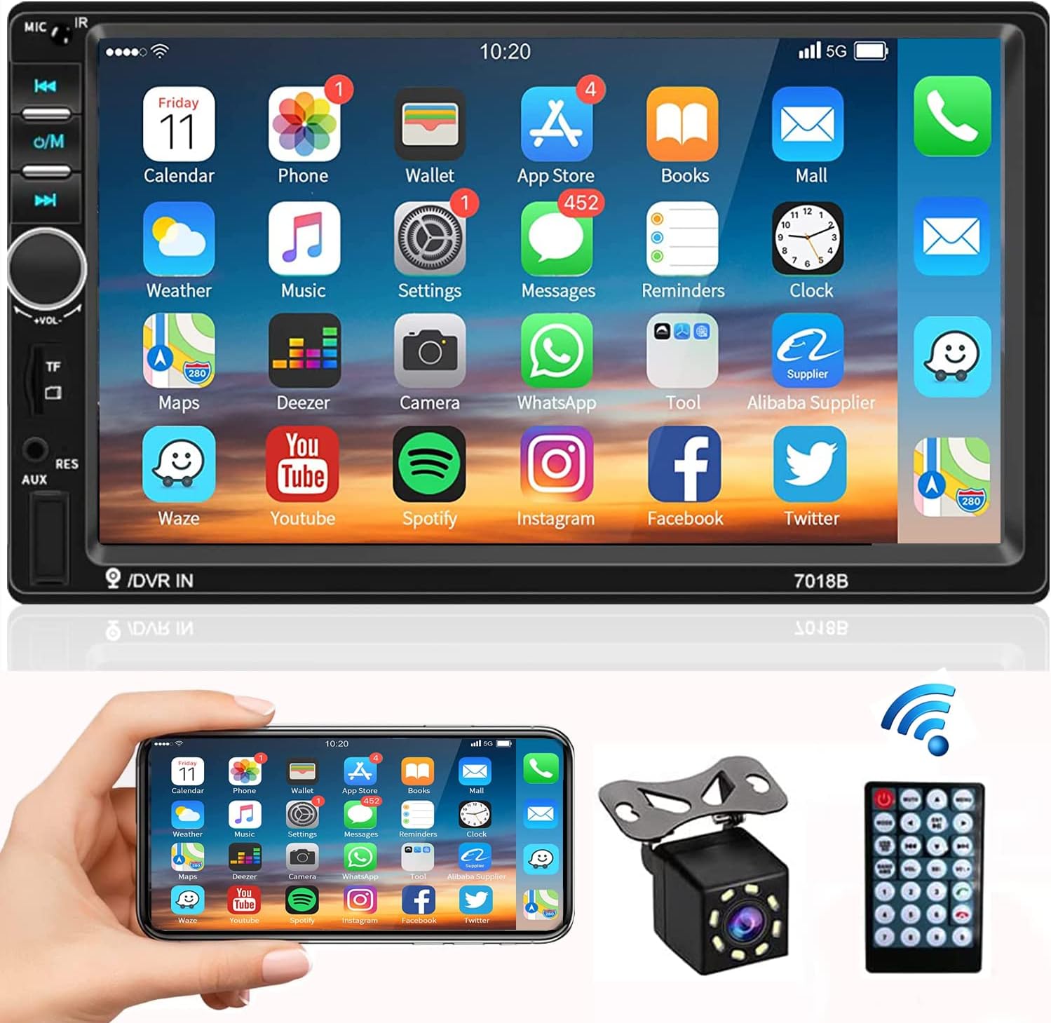 Car Radio Double Din Car Stereo 7 LCD Touch Screen in-Dash Head Unit with Bluetooth Support Mirror Link/DVR/USB/FM/SD/MMC MP3 +Rear View Camera&