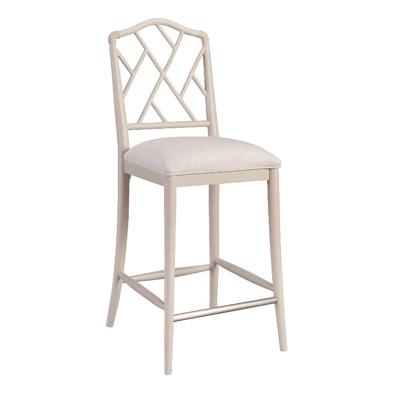 Universal Furniture Set of 2 Solid Wood Chippendale Bar Stool in Off White