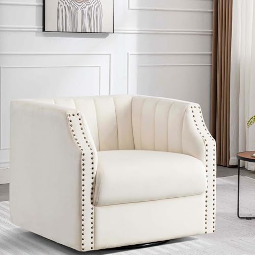 Swivel Barrel Chair Set of 2 360° Curved Accent Chairs Upholstered Comfy Single Sofa Chairs Modern Home Corner Barrel Chair with Brass Rivets for