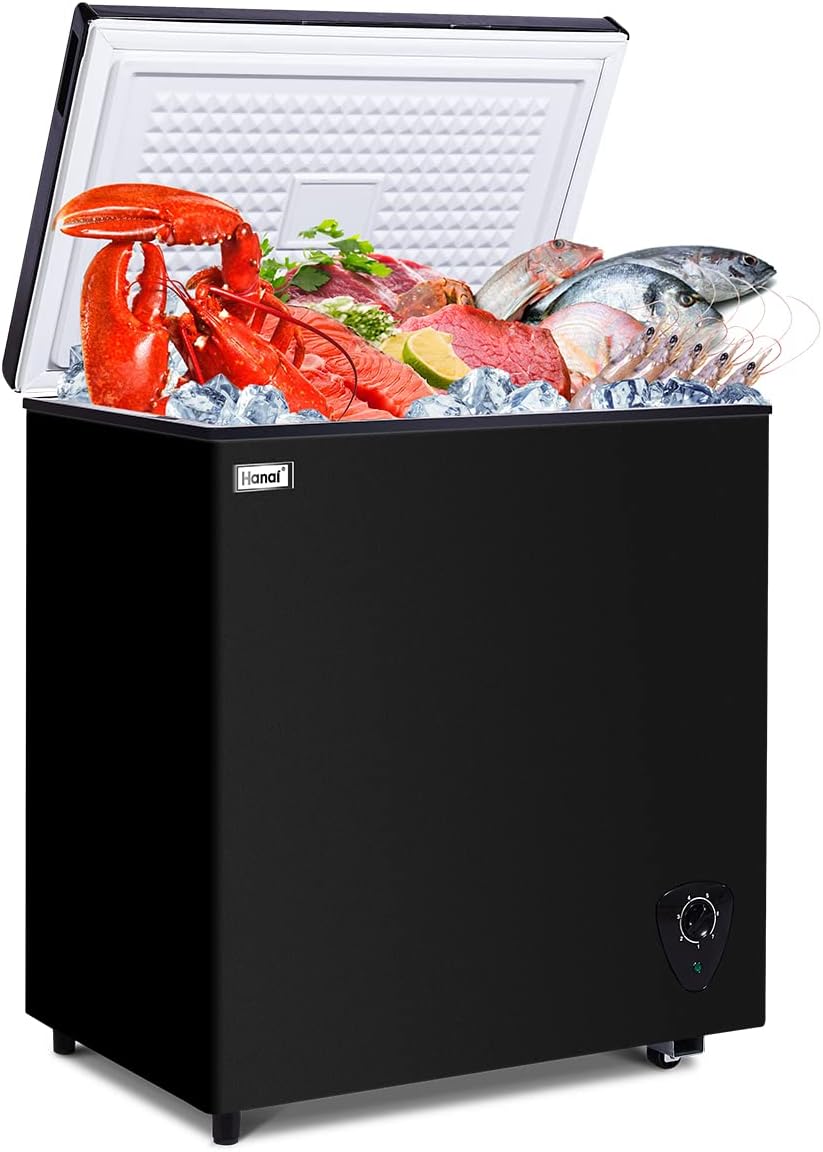 Deep Freezer Chest Freezer WANAI 5.0 Cubic Small Deep Freezer with Top Open Door and Removable Storage Basket, 7 Gears Temperature Control