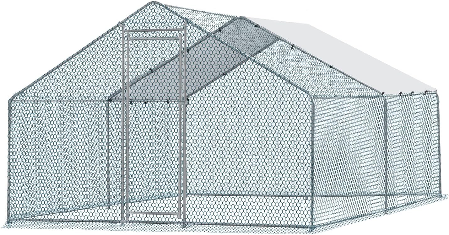 13 x 10 ft Large Metal Chicken Coop, Walk-in Poultry Cage Chicken Hen Run House with Waterproof Cover