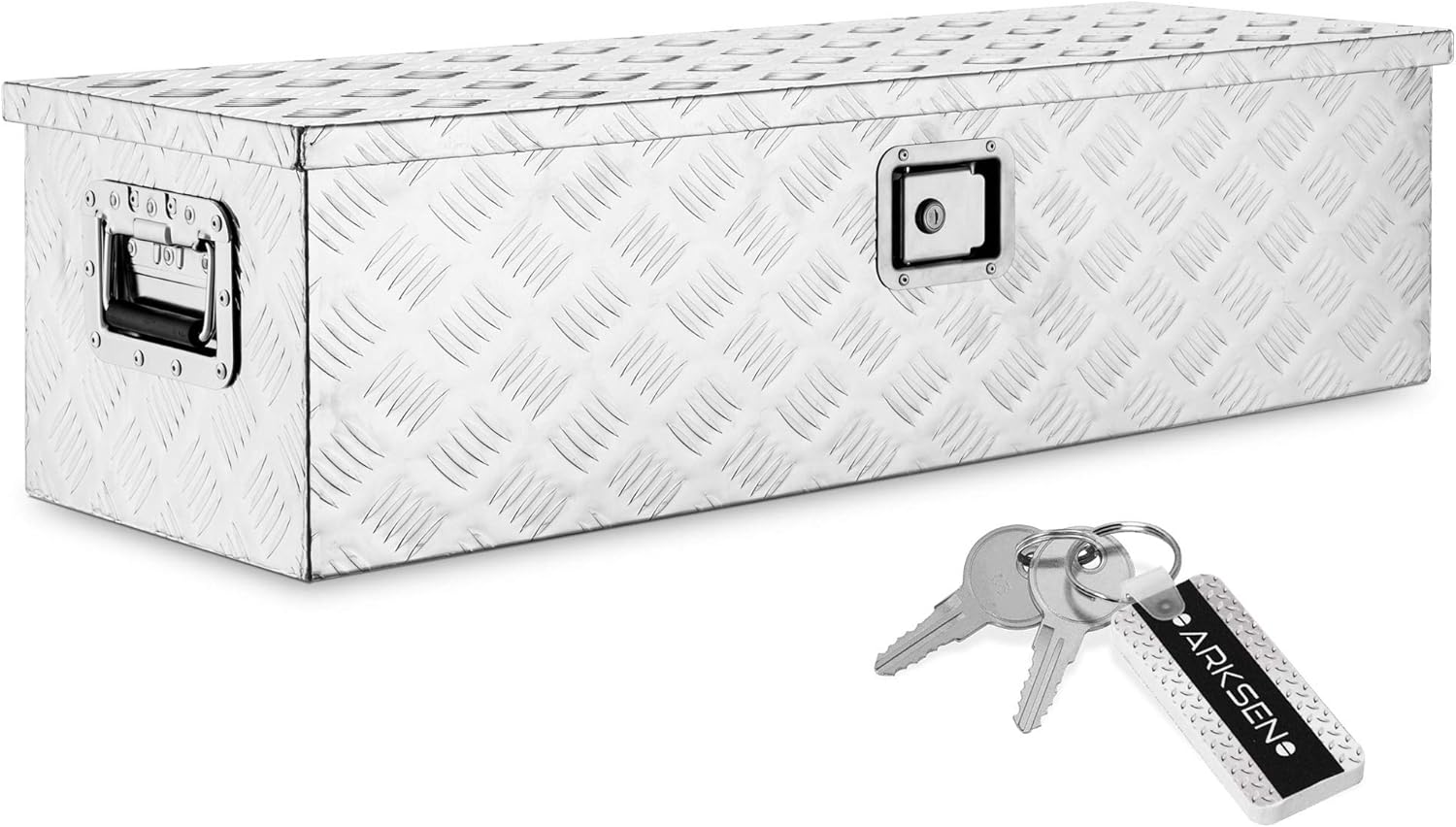 ARKSEN 39 Inch Aluminum Bar Tread Tool Box, Waterproof Rectangular Under Truck Storage Chest for Pick Up Truck Bed, RV Trailer