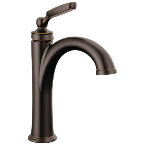 Delta Woodhurst Brushed Nickel Bathroom Faucet 1 Hole, Single Hole Bathroom Sink Faucet for Vanity, Metal Push-Pop Drain Assembly