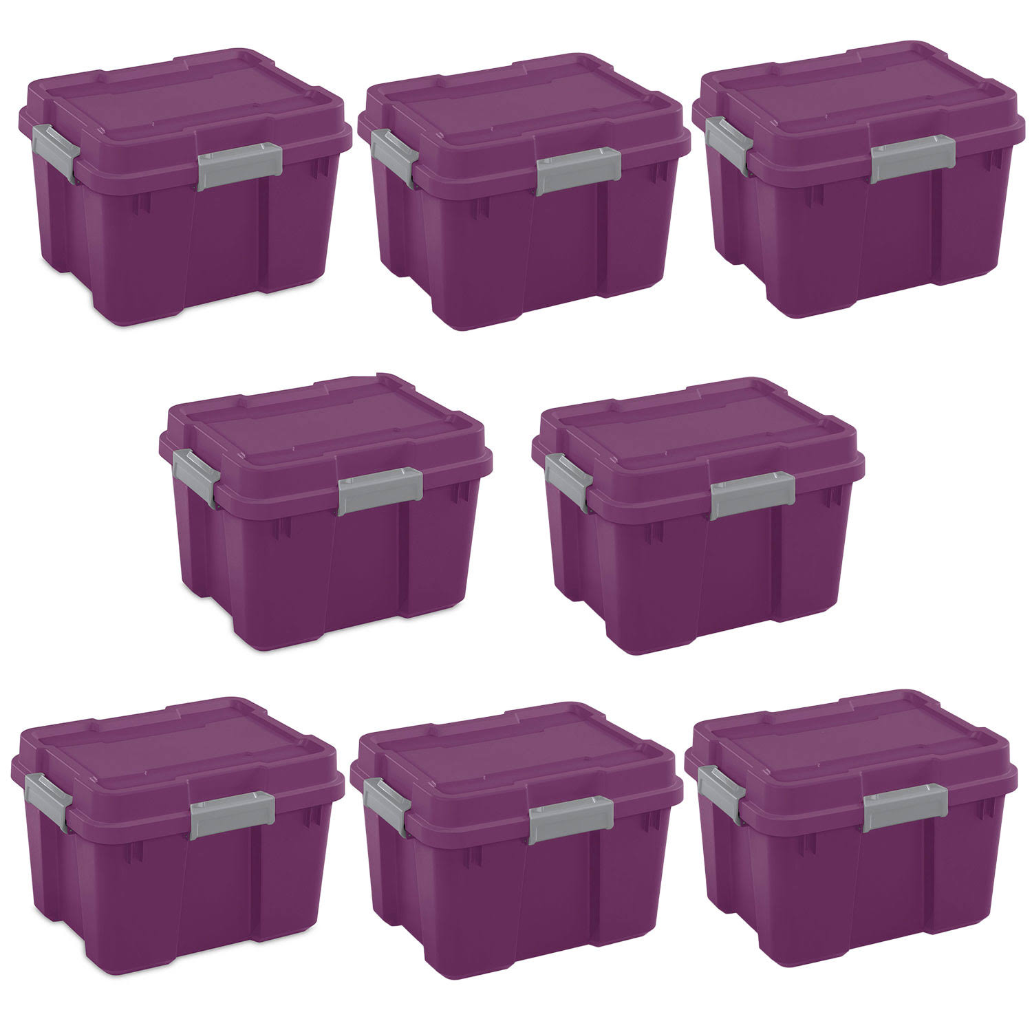 Sterilite 20 Gallon Heavy Duty Plastic Gasket Tote Stackable Storage Container Box w/ Lid u0026 Latches for Home Organization, E