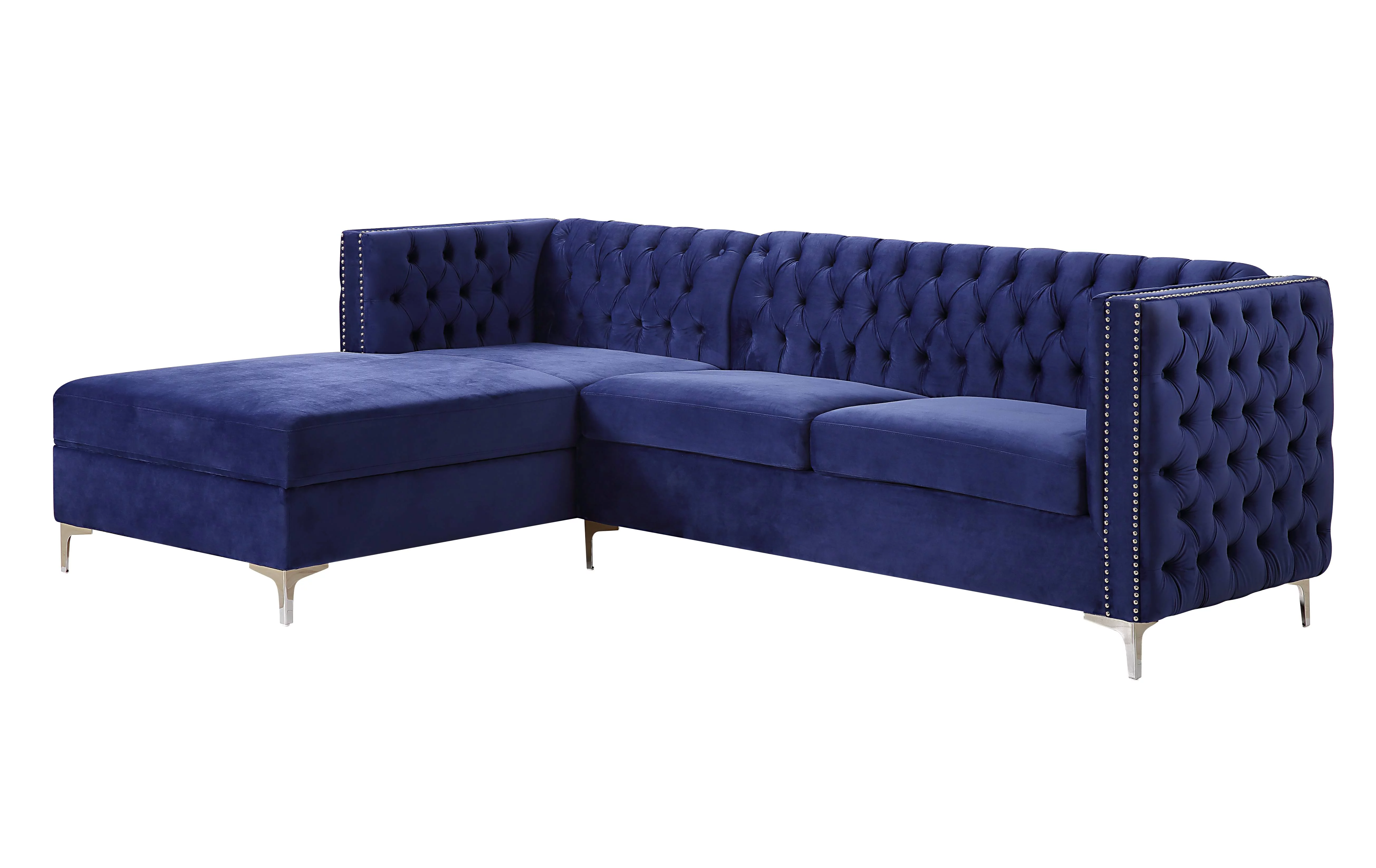 ACME Sullivan Sectional Sofa in Navy Blue Velvet