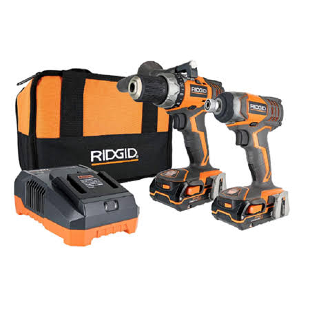 Refurbished Ridgid R9602 18V Lithium Ion Cordless Drill and Impact Driver Combo Kit with Soft-Sided Tool Case