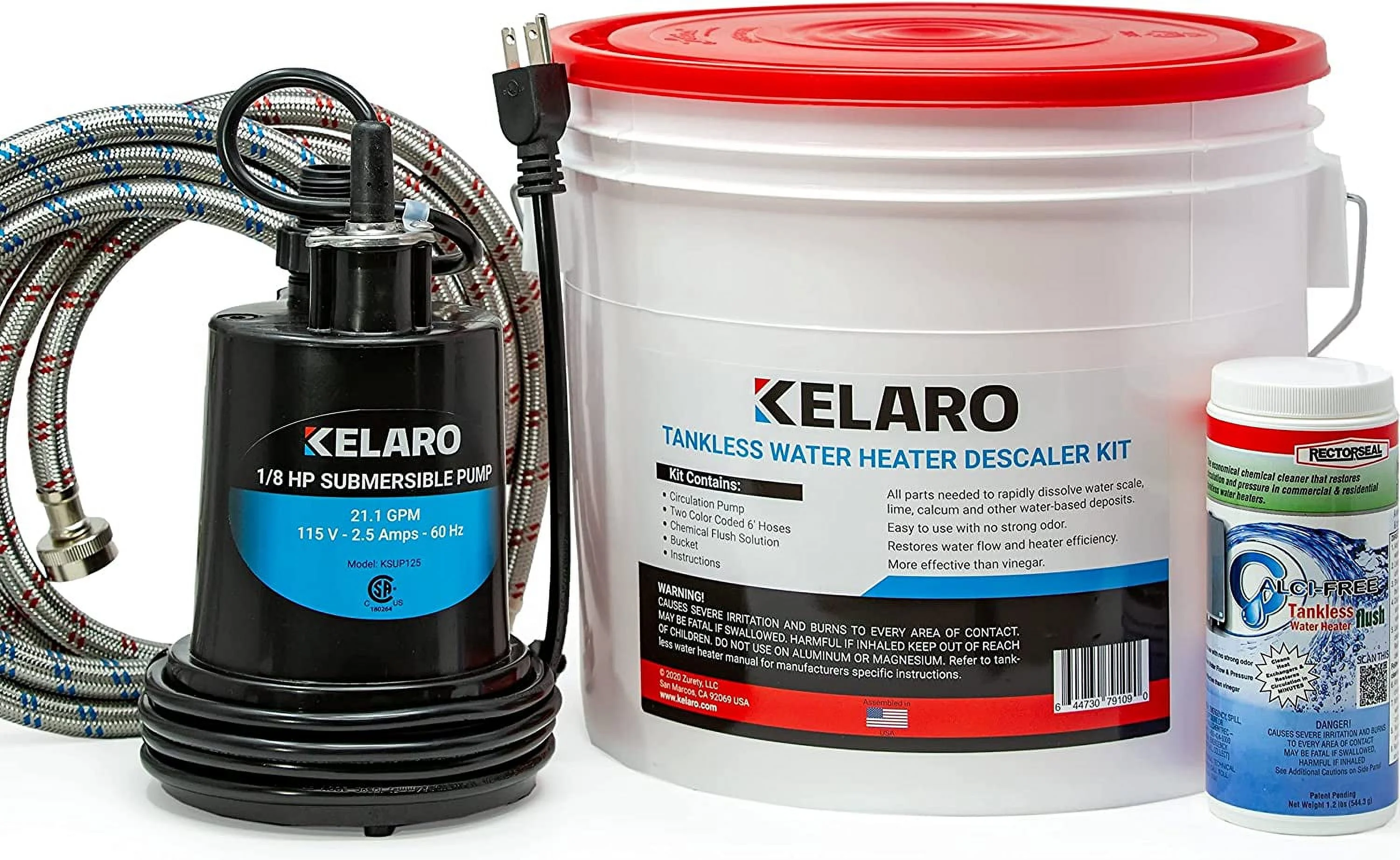 Tankless Water Heater Flushing Kit with Rectorseal Calci-Free Descaler