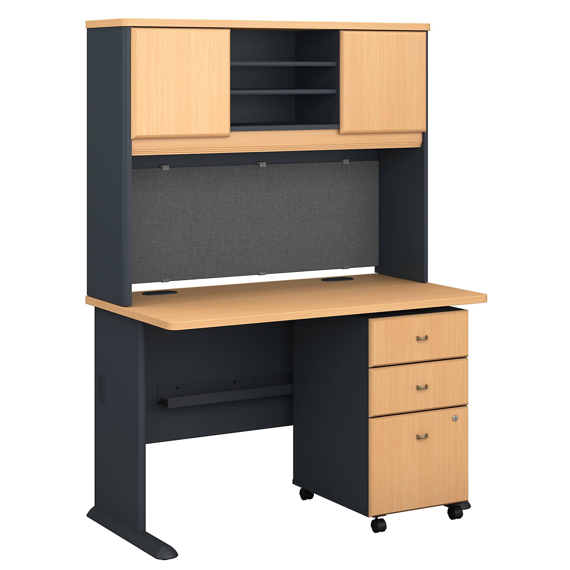 Bush Business Furniture Series A 48W Desk with Hutch and Mobile File Cabinet | Beech/Slate