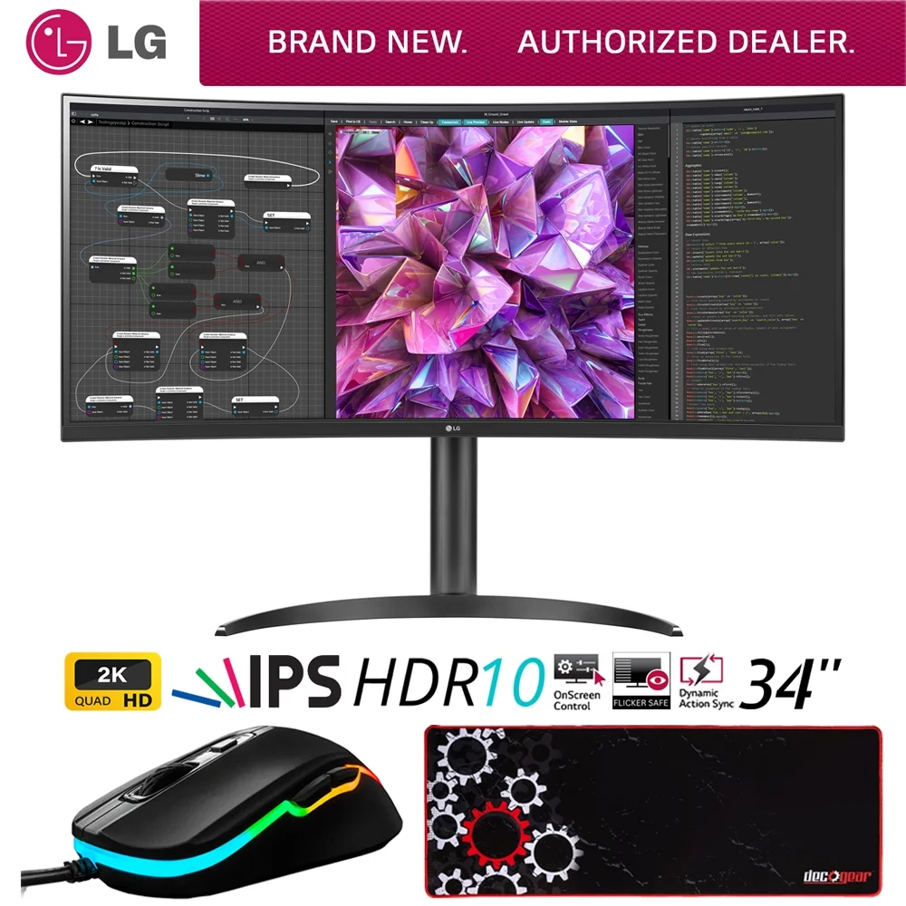 LG 34WQ75C-B 34" Curved UltraWide QHD IPS PC Monitor Bundle with Deco Gear Wired Gaming Mouse and Deco Gear Large Extended Pro Gaming Mouse Pad