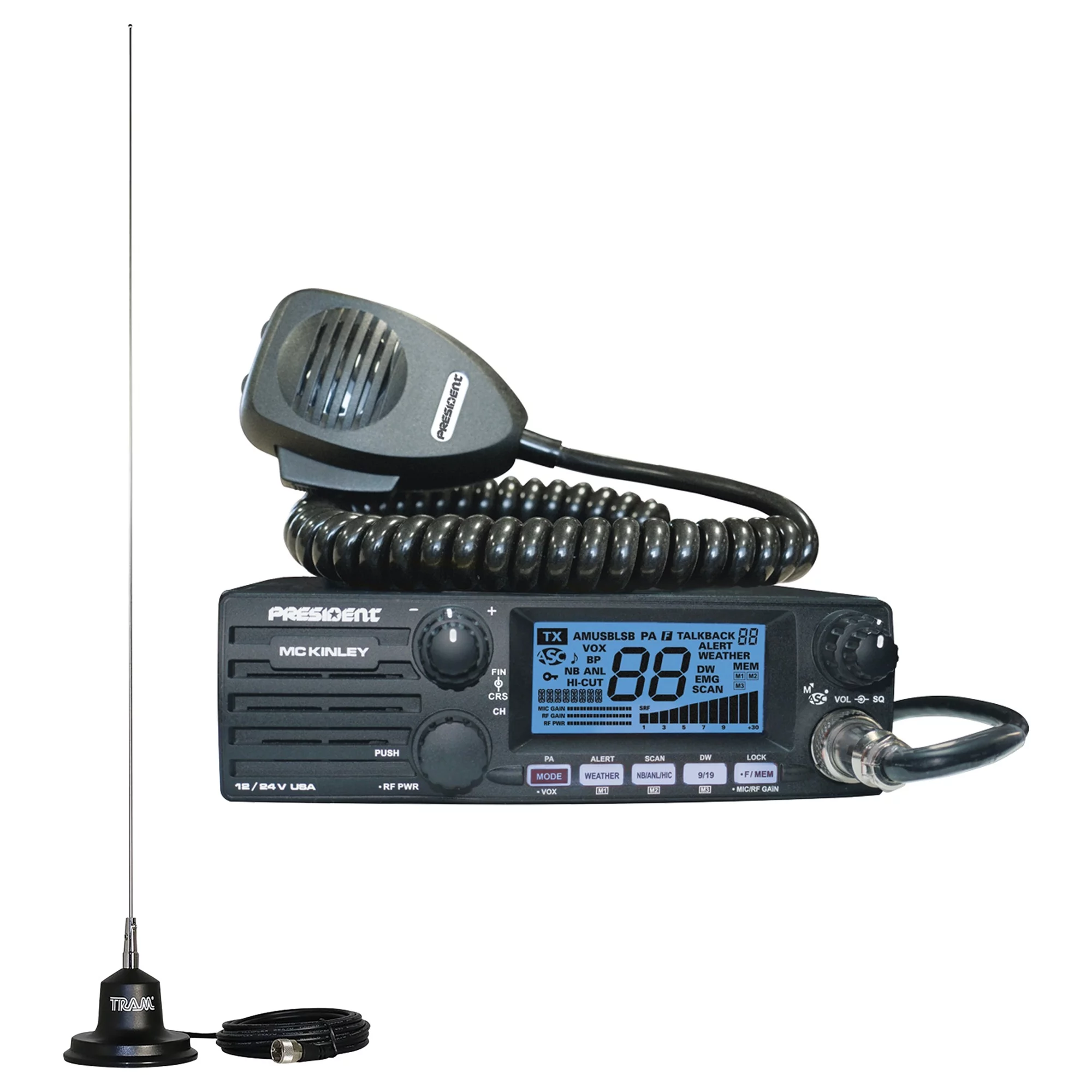 Group President Electronics TXUS600 Mckinley USA CB Radio & Tram 300 CB Antenna 4" Magnet Kit