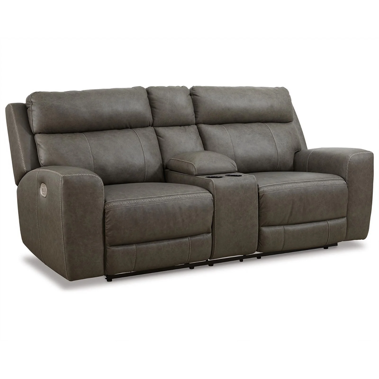 Ashley Furniture Roman Leather Power Reclining Loveseat in Gray
