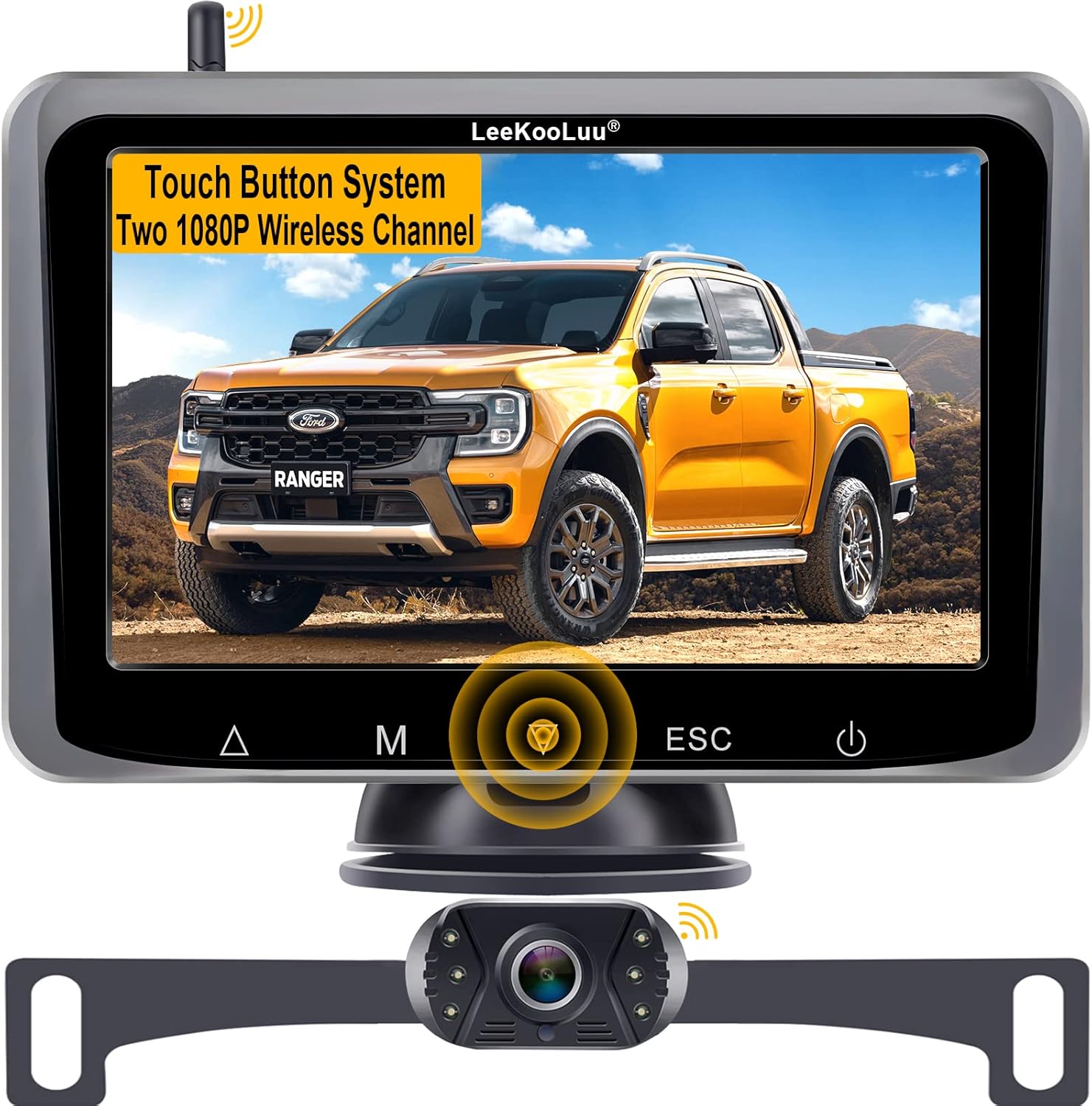 Wireless Backup Camera HD 1080P 5 Inch Monitor Touch Key Screen WiFi Rear View System for Car,Truck,Camper,Van Two Channels LeeKooLuu LK10