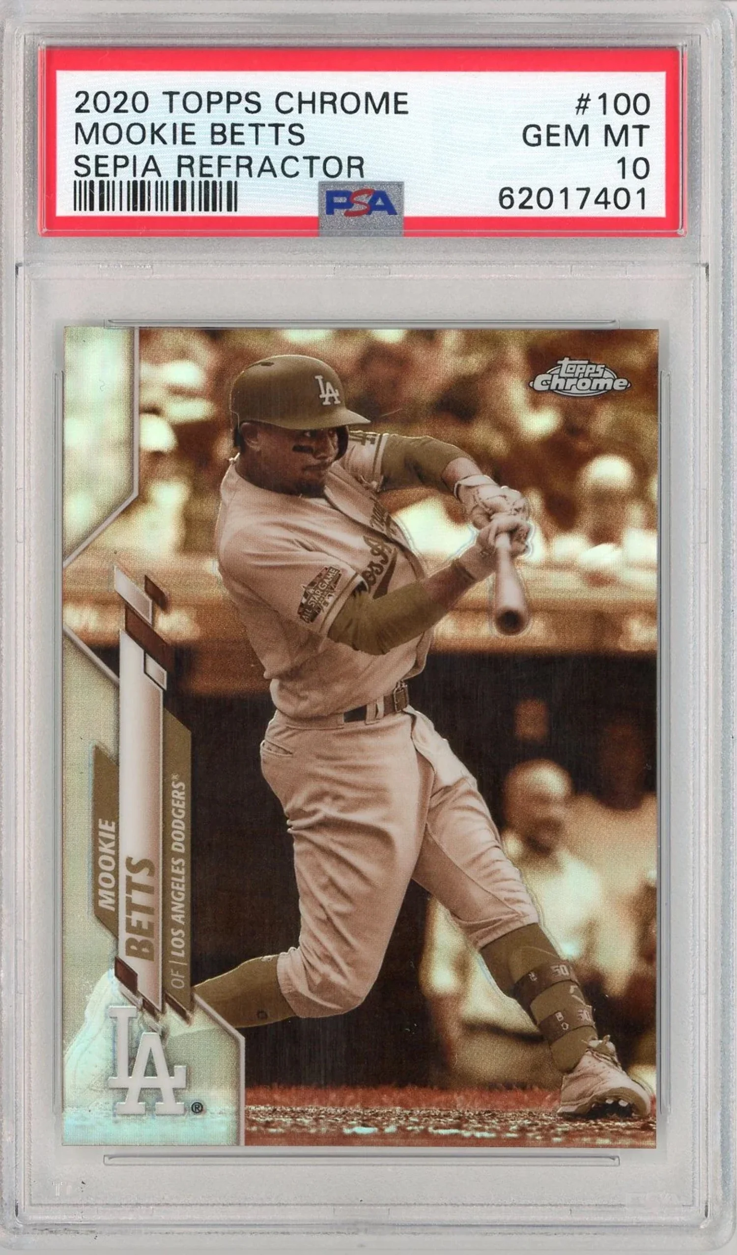 Graded 2020 Topps Chrome Mookie Betts #100 Sepia Refractor Baseball Card PSA 10 Gem Mint - Curated Treasures Market