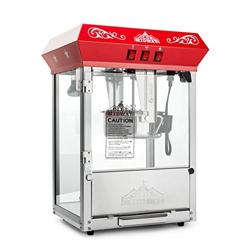 Olde Midway Bar Style Popcorn Machine Maker Popper with 8-Ounce Kettle - Black
