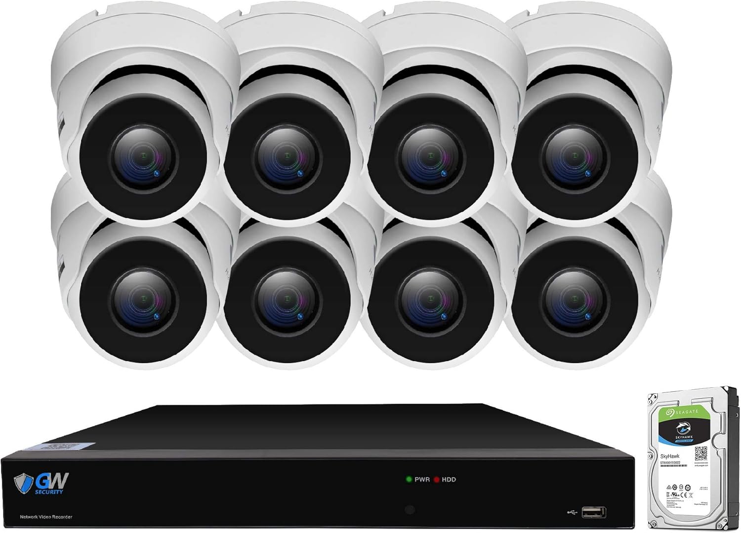 GW Security 8 Channel Smart AI PoE NVR Ultra-HD 4K (3840x2160) Security Camera System with 8 x 4K (8MP) 2160P Face Recognition/Human/Vehicle