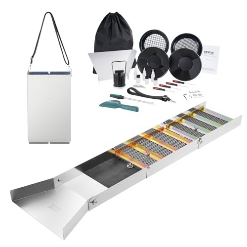 VEVOR Complete Sluice Box Gold Panning Kit, 50" Folding Aluminum Alloy Gold Mining Equipment, 23 PCS Gold Prospecting Kit with Gold Pan