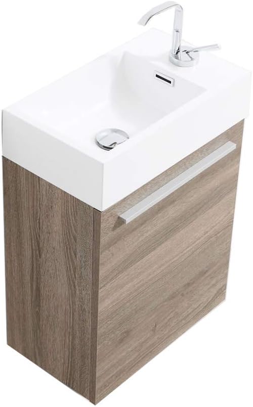 18 Inch Cart Oak Small Bathroom Vanity with Sink, Narrow Bathroom Vanity