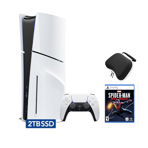 PlayStation 5 Slim Disc 2TB SSD Edition Bundle with Spider-Man: Miles Morales and Controller Case - White