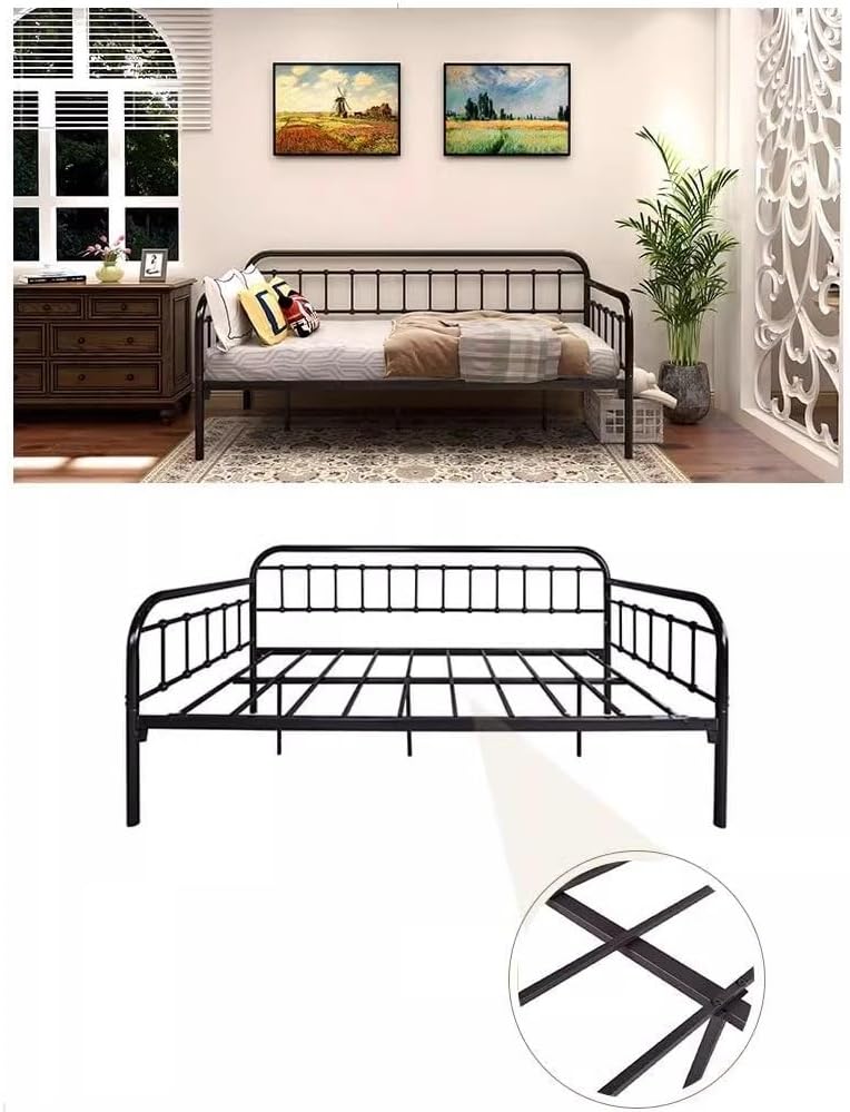Metal Daybed Frame Heavy Duty Metal Slats Sofa Bed Platform Mattress Foundation Twin DayBed Black