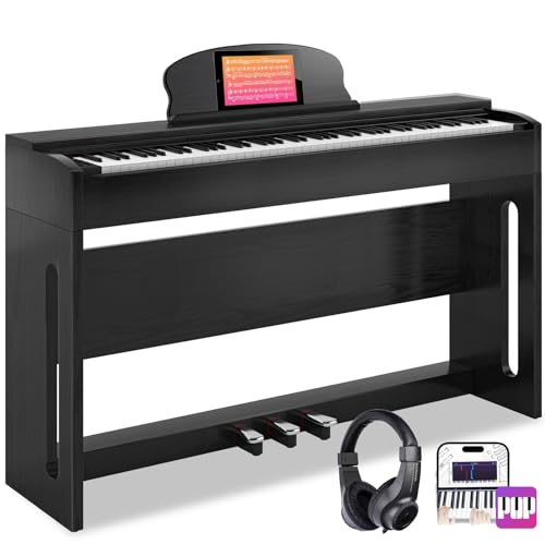 AODSK 88-Key Weighted Hammer Action Digital Piano with Speakers,Furniture Stand and Triple Pedals,Beginner's Course- Comes With Headphones
