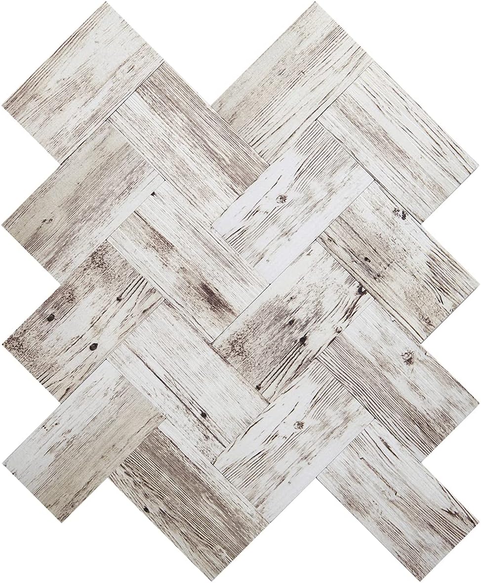 DICOFUN Peel and Stick Tile Herringbone Backsplash, White Birch Stick on Tiles for Kitchen, Bathroom, Laundry Room, Camper, Fireplace (10 Sheets