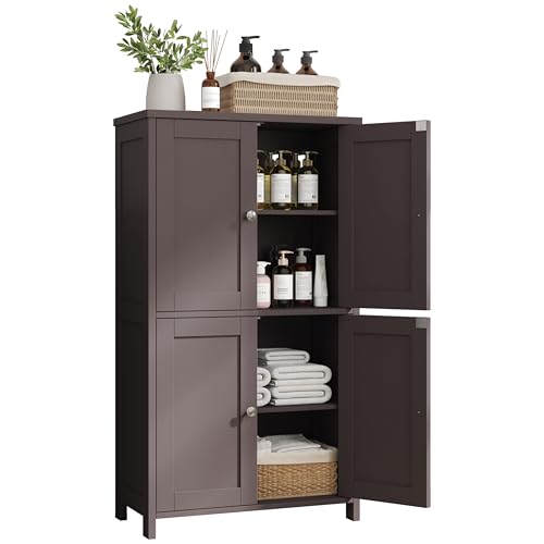 Nuturelly Freestanding Pantry Cabinets, Kitchen Floor Storage Cabinet with 4 Doors & 3 Adjustable Heights