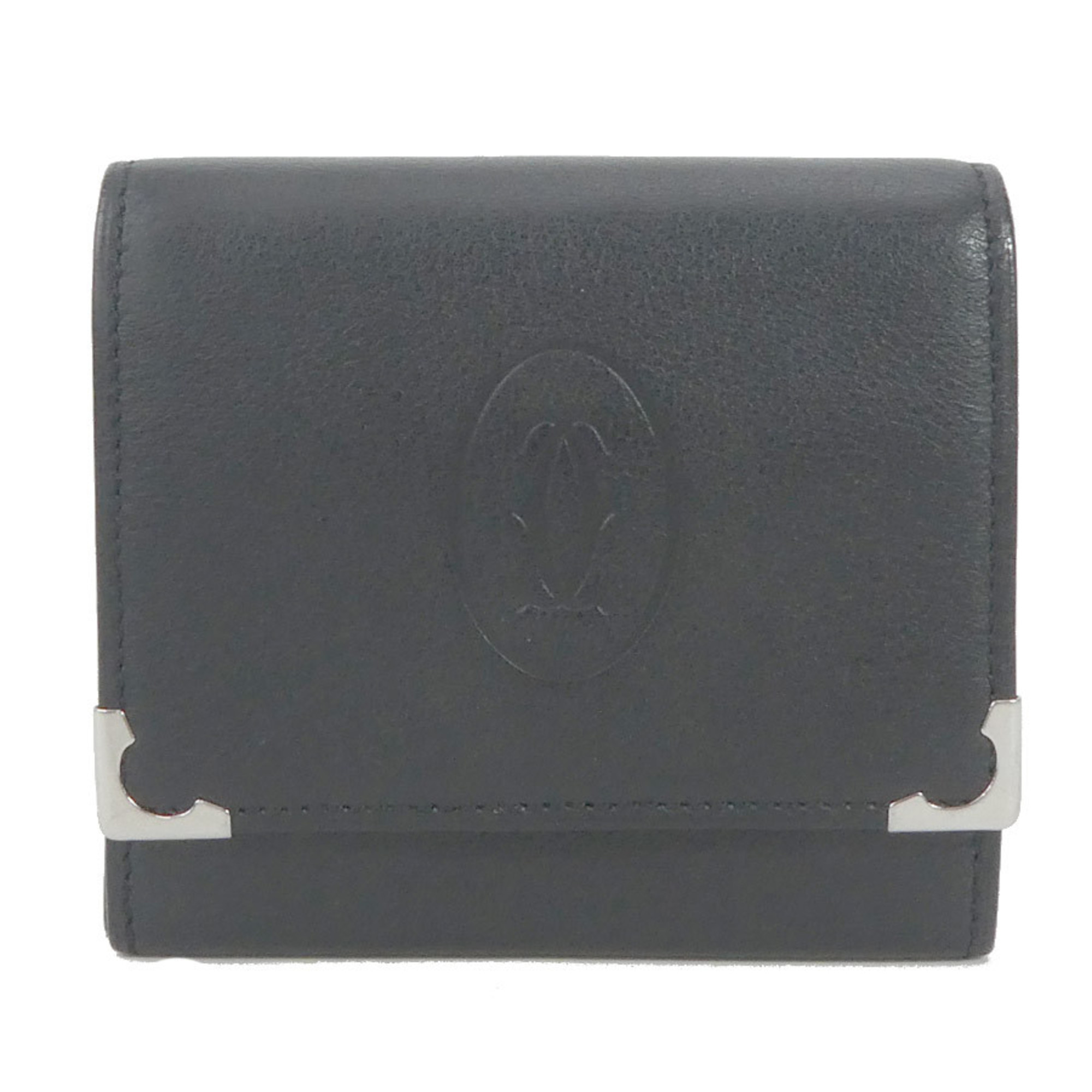 Pre-Owned Cartier CARTIER coin case leather black silver unisex e55951a (Good)
