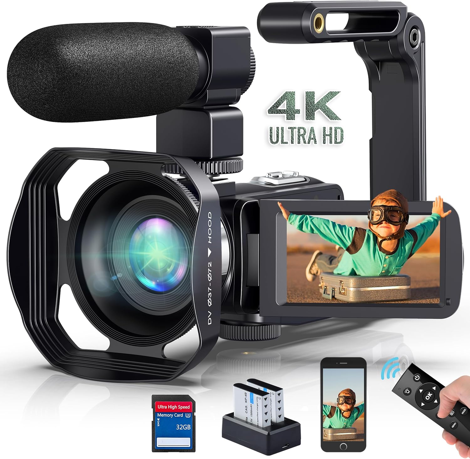 Video Camera Camcorder 4K Ultra 48MP 18X Digital Zoom Camcorder WiFi IR Night Vision Vlogging Camera for YouTube 3.0inch HD Touch Screen Camera with